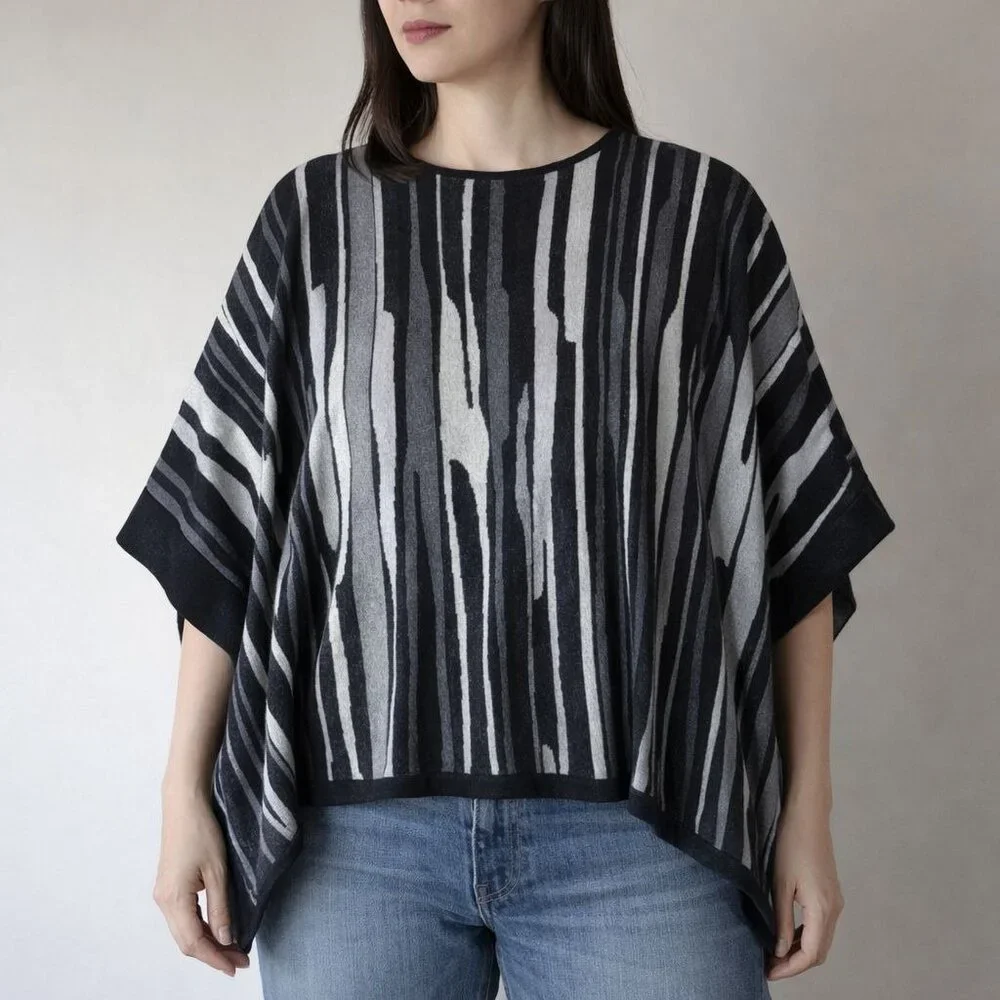 Marla Wynne Layers Women's Oversized Poncho Lagenlook Black Soft Knit Cotton